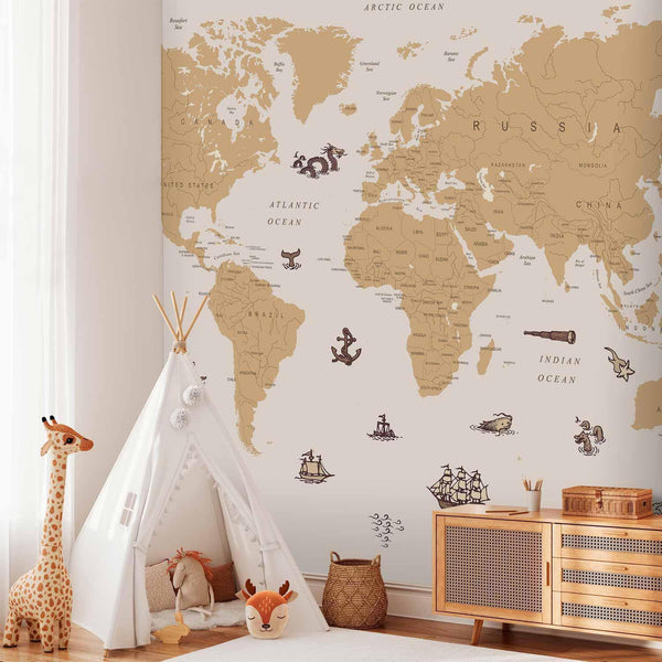 Carta da parati - Sea Wolf Map - Countries With Pirate Illustrations