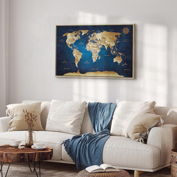 Quadro - World Map: The Dark Blue Depths