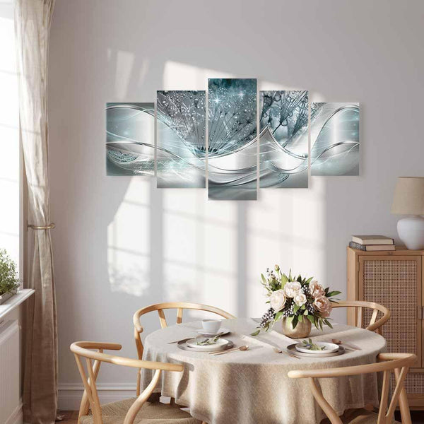 Quadro - Sparkling Dandelions (5 Parts) Blue Wide