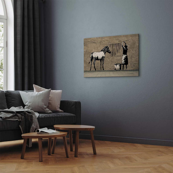 Quadro - Banksy: Washing Zebra on Concrete (1 Part) Wide