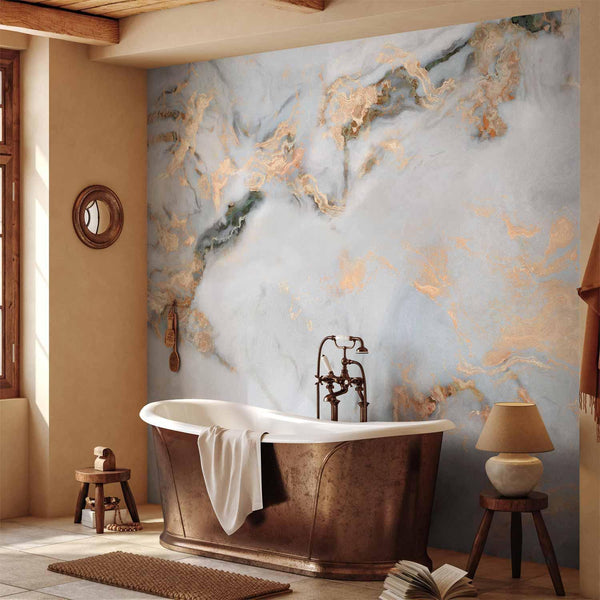 Carta da parati - White Stone - Elegant Marble With Golden Highlights