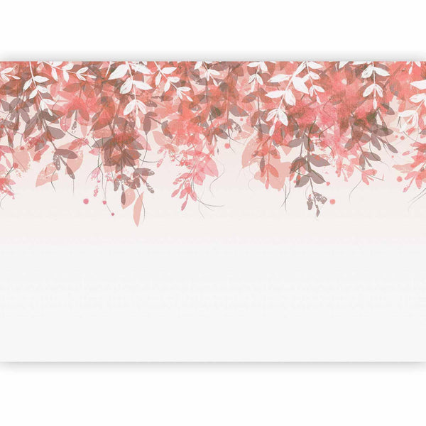 Carta da parati - Under vegetation - hanging vines of pink leaves on a neutral background