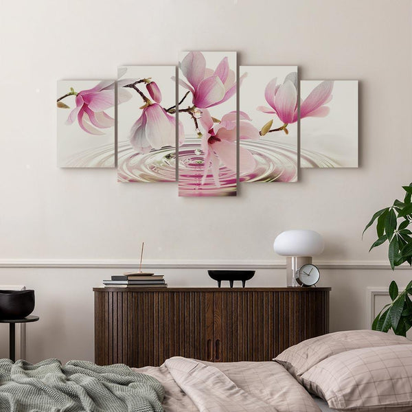 Quadro - Magnolias over Water (5 Parts) Wide Pink