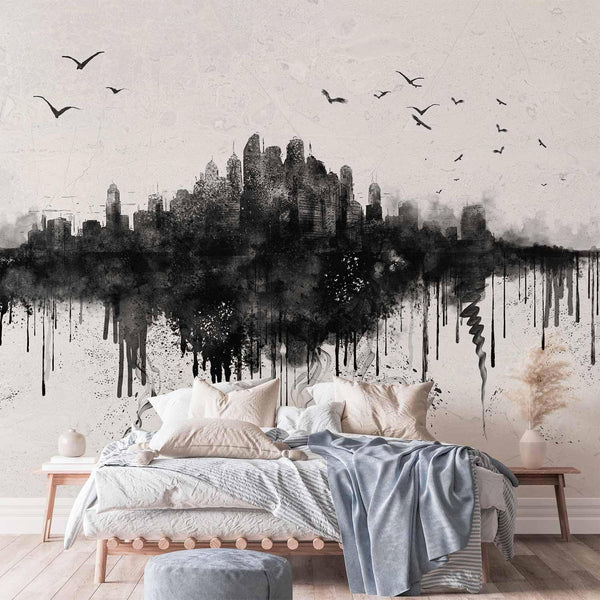 Carta da parati - Big city - abstract city skyline in black watercolour style