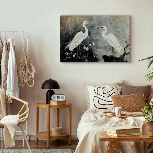Quadro - Herons and cherry blossoms - oriental-style illustration depicting birds