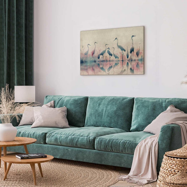 Quadro - Birds by the lake - herons painted in watercolour in delicate grey and pink colours