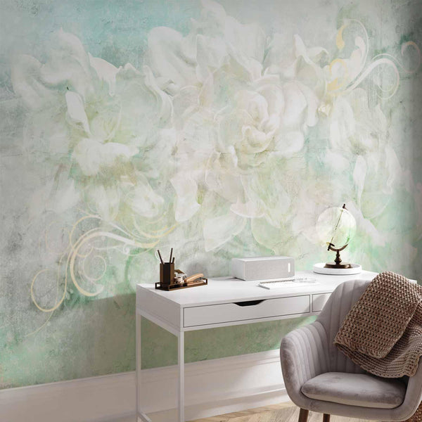 Carta da parati - Blossoming among pastels - abstract with floral motif and patterns