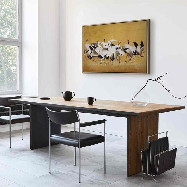 Quadro - Japanese cranes - a flock of birds against a golden background based on a painting by Ishida Yūtei