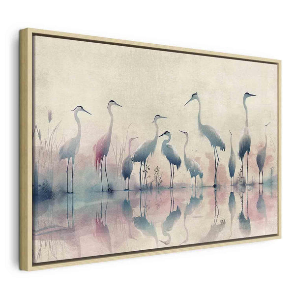 Quadro - Birds by the lake - herons painted in watercolour in delicate grey and pink colours