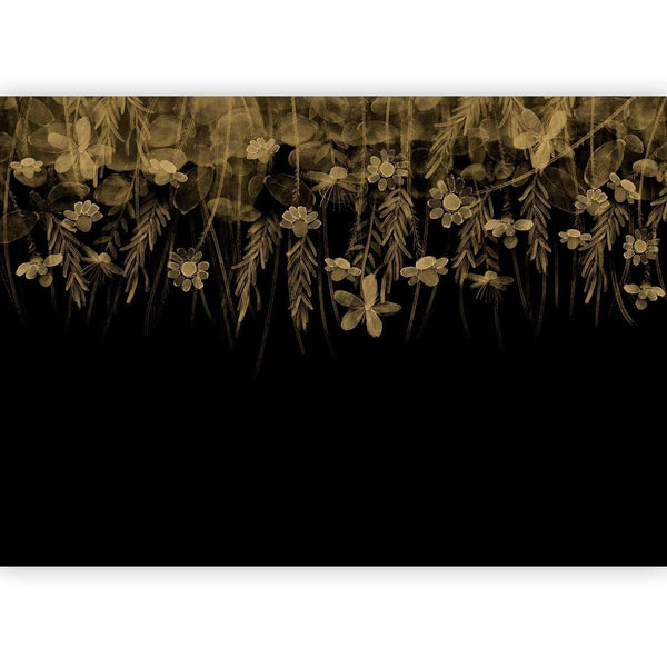 Carta da parati - Nature landscape - black abstract nature motif with flowers in sepia