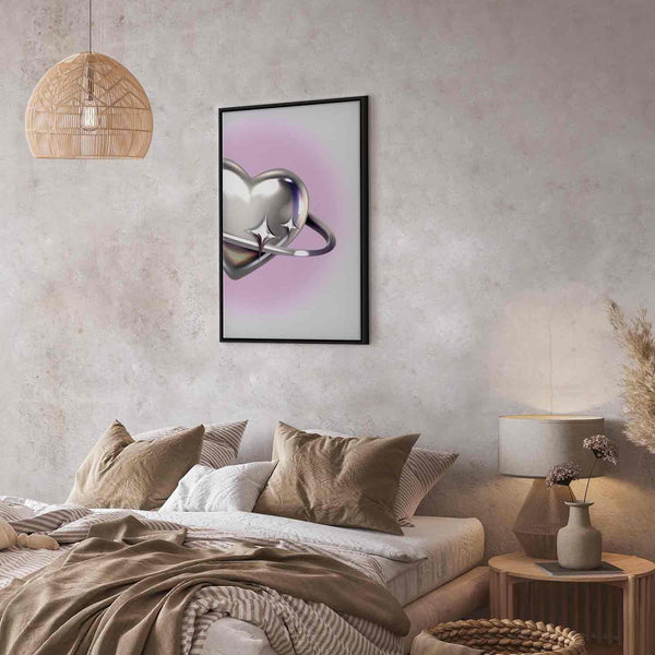 Quadro - Cosmic Heart - Silver Heart with a Ring on a Purple Background