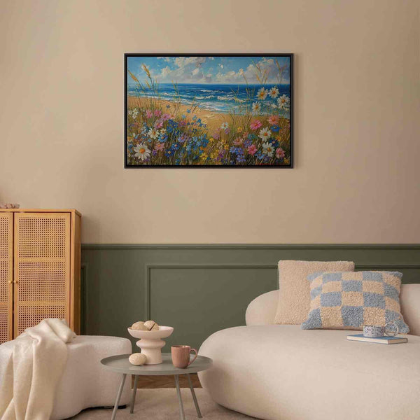 Quadro - Seascape – wildflowers and a view of the rough sea