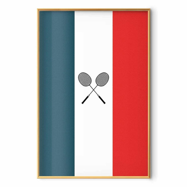 Poster - French Flags and Black Badminton Rackets
