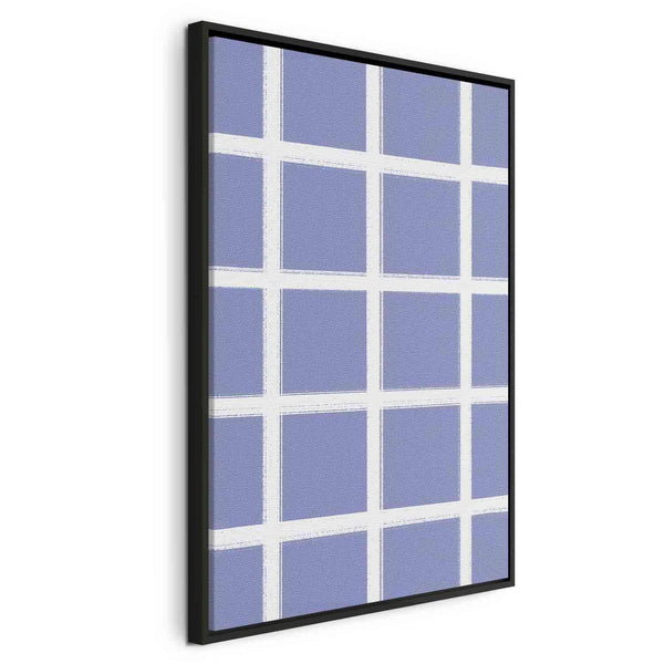 Quadro - Lines and Symmetry - Expressive White Grid on a Blue Background