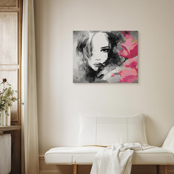 Quadro fai da te - Black & White Portrait With A Pink Flower