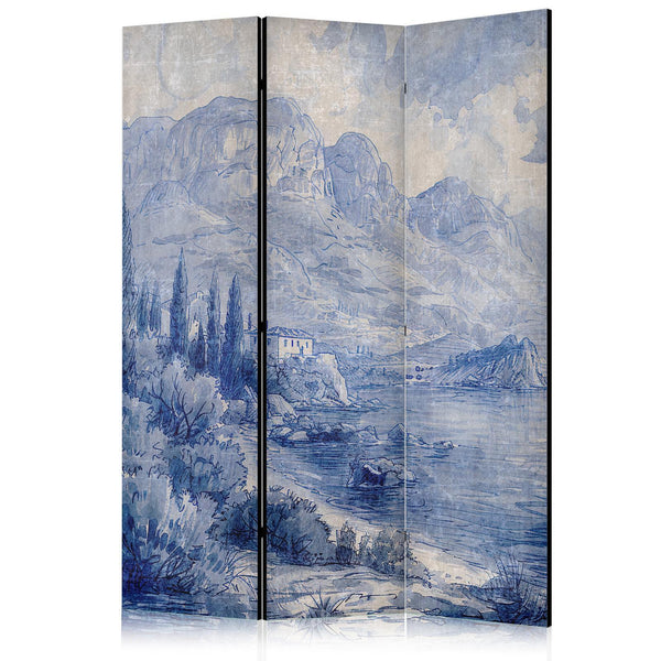 Paravento - Italian Landscape - Lake Como Painted in Shades of Blue