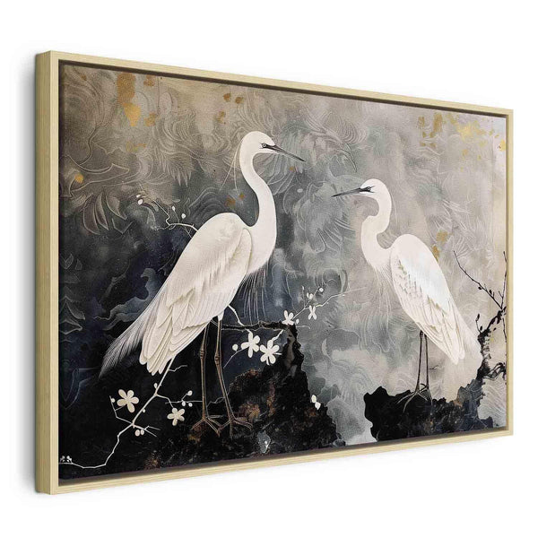 Quadro - Herons and cherry blossoms - oriental-style illustration depicting birds