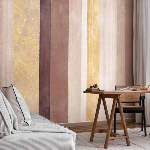 Carta da parati - Striped pattern - abstract background in stripes of different colours with gold pattern