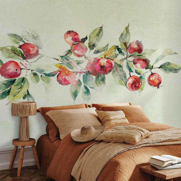 Carta da parati - Apple branch - delicate landscape with a plant and apples on a white background