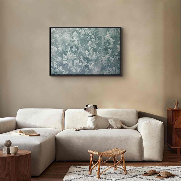 Quadro - Ornaments in Worn Muted Turquoises: Delicate Plant Pattern