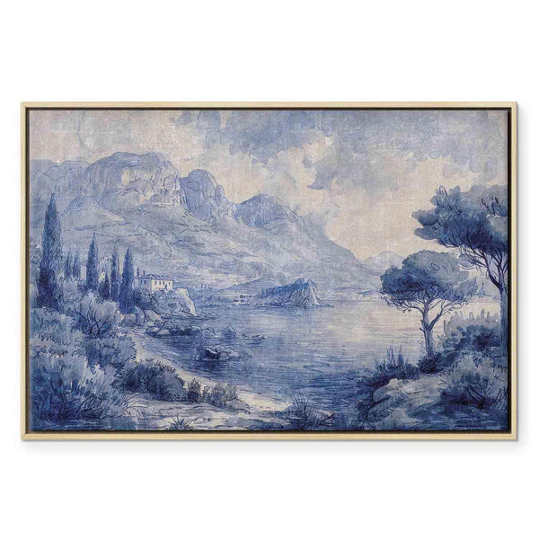 Quadro - Blue Bay - Italian landscape of Lake Como painted with blue ink
