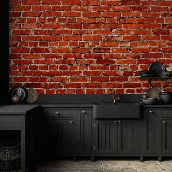 Carta da parati - Old wall – retro-style red brick wall