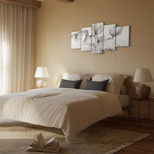 Quadro - Magnolias over Water (5 Parts) Wide Grey