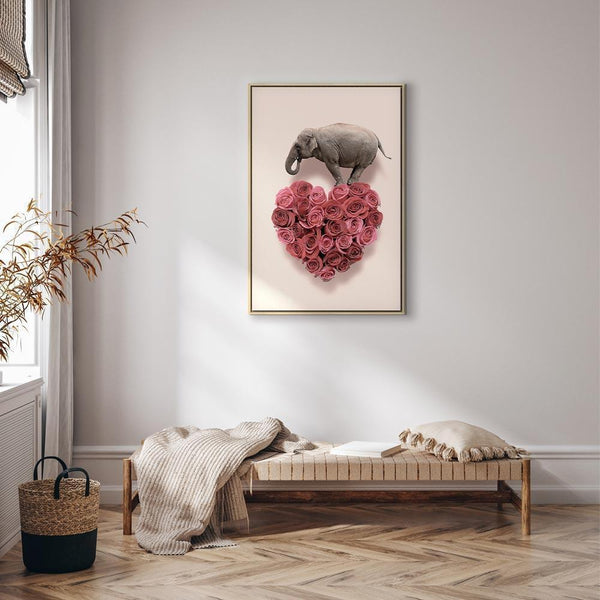 Quadro - Elephant Lover (1-part) - Elephant Amid Pink Flowers
