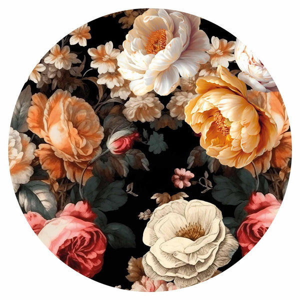 Carta da parati rotonda - Colourful flowers on a black background