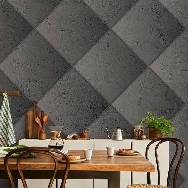 Carta da parati - Grey symmetry - geometric pattern in concrete pattern with light joints