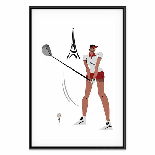 Quadro - Female Golfer With the Eiffel Tower in the Background - Illustration