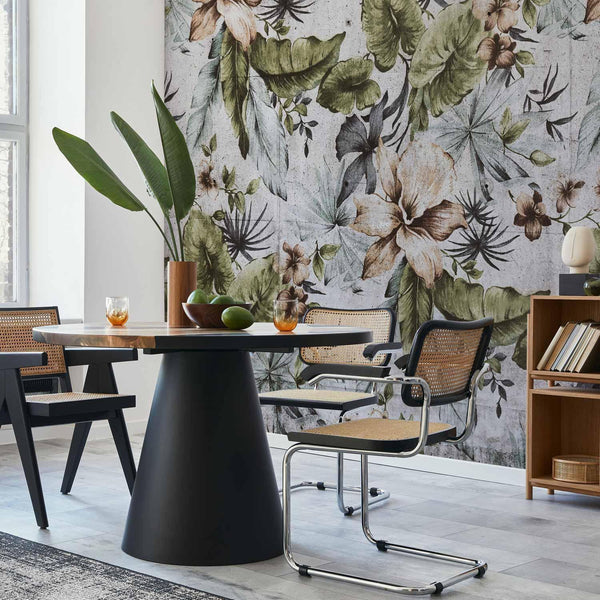 Carta da parati - Nature in retro style - jungle landscape with pale leaves and flowers