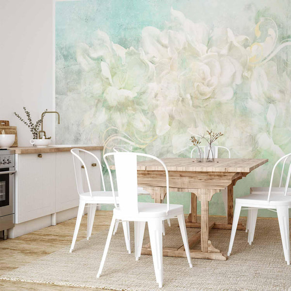 Carta da parati - Blossoming among pastels - abstract with floral motif and patterns