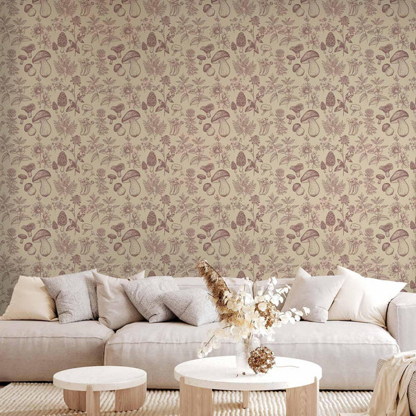 Tappezzeria murale - Beige mushrooms and herbs