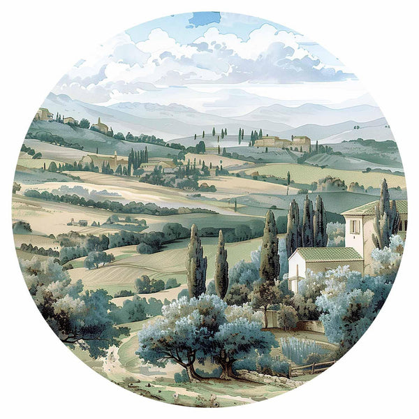 Carta da parati rotonda - Landscape with sunny green fields