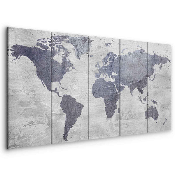 Quadro - Concrete World Map (5 Parts) Narrow