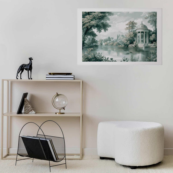 Poster - Landscape with a Park and Lake in Retro Greens