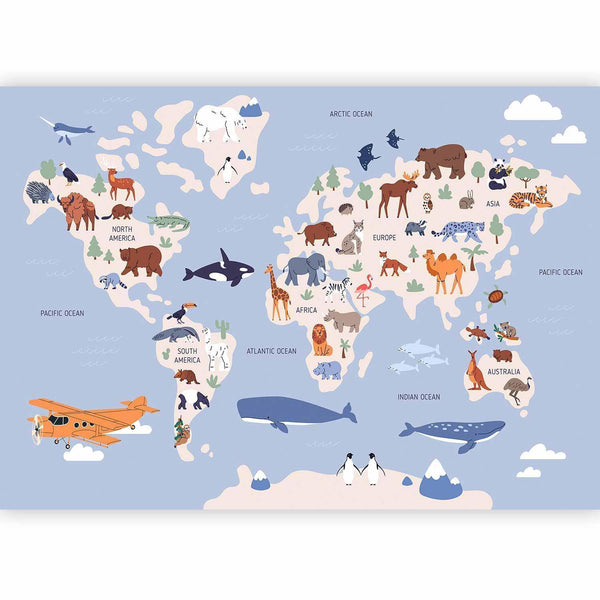 Carta da parati - World Map With Animal Illustrations