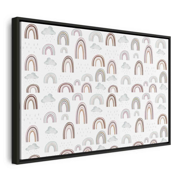 Quadro - Rainbows After the Storm - Rainbows of Various Sizes in Pastel Hues Among Rain Clouds in a Gray-Blue Shade
