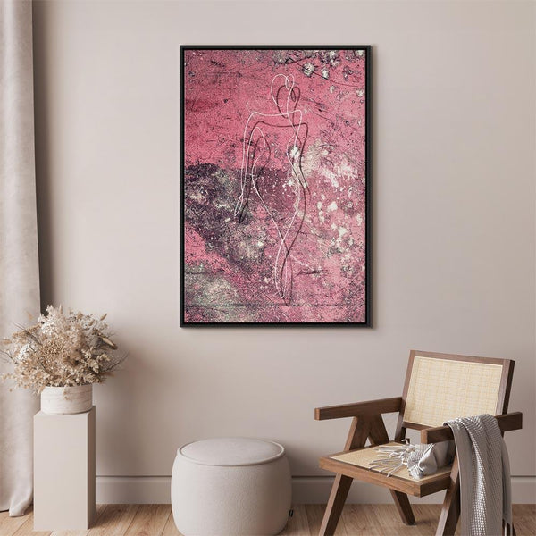 Quadro - Figure on Pink Background (1-part) - Female Silhouette in Marble