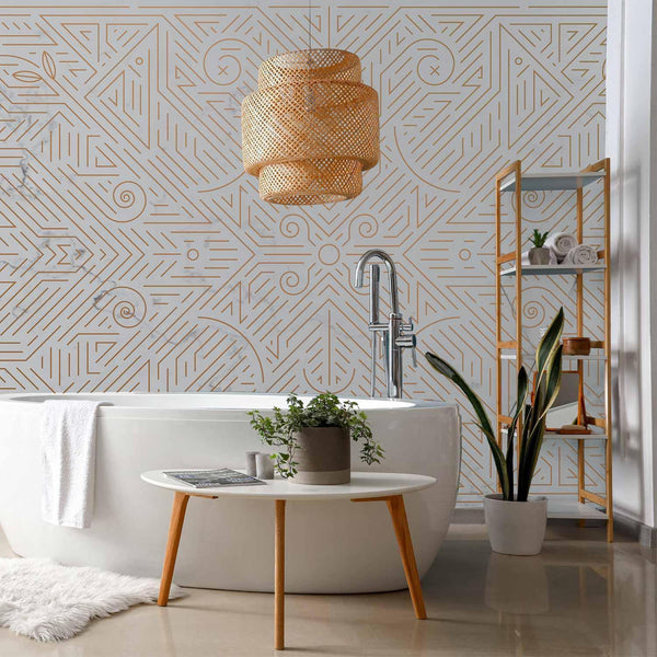 Carta da parati - Geometric Pattern Shades of Gold and Marble Stone