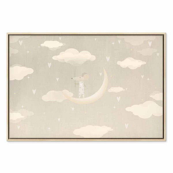 Quadro - Little Conqueror - A Mouse in Heart Pajamas on the Moon Among Clouds