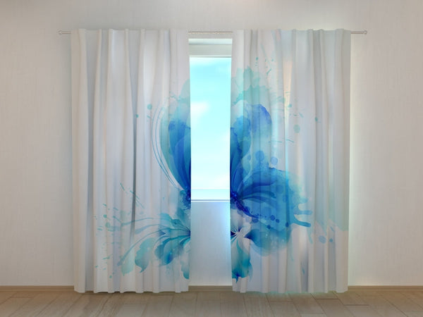 Foto Tende con Stampa Farfalla Astratta sul Fiore Blu