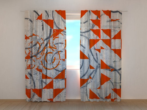 Foto Tende con Stampa Forme Geometriche Astratte Rosse e Nere