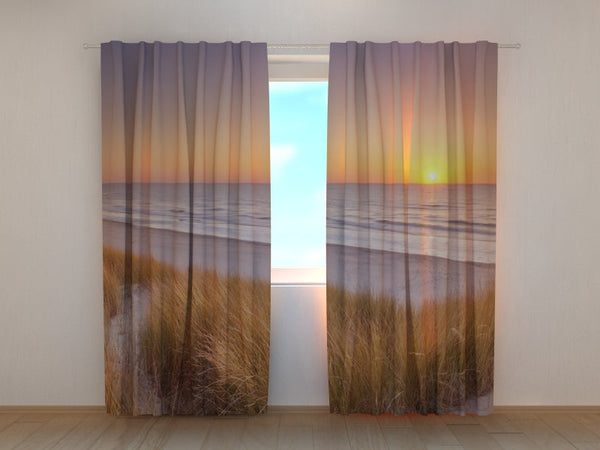 Foto Tende con Stampa Dune e Spiaggia al Tramonto nei Paesi Bassi