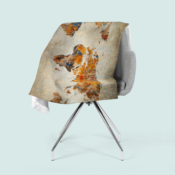 Coperta in Flanella Mappa del Mondo Grunge