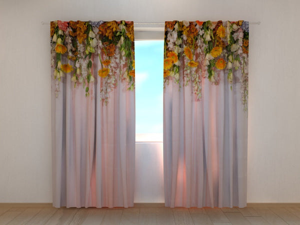 Foto Tende con Stampa Fiori Cascanti Arancioni