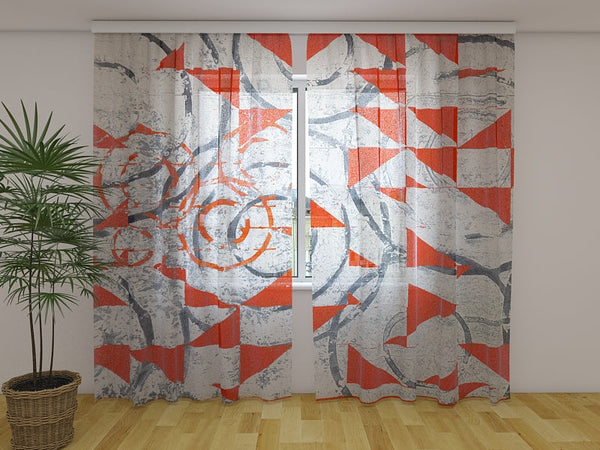 Foto Tende con Stampa Forme Geometriche Astratte Rosse e Nere