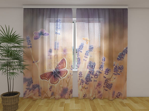 Foto Tende con Stampa Farfalle sulla Lavanda