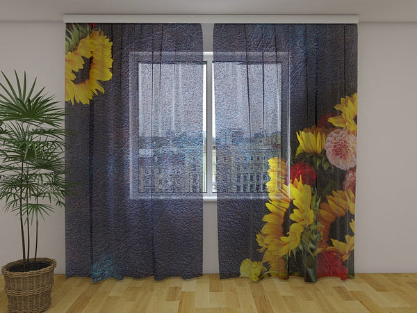 Foto Tende con Stampa Dalie e Girasoli